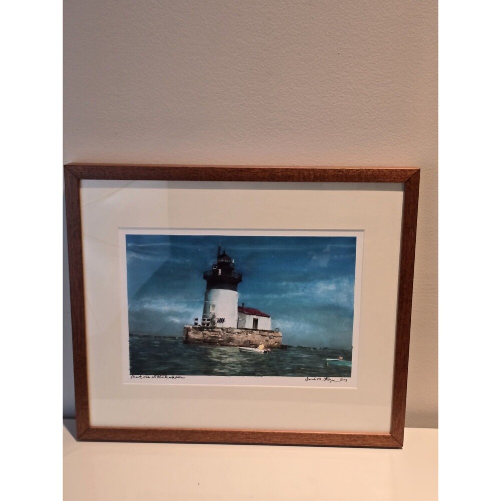 Signed Framed Art Print "Meet Me at the Rockpile" Lighthouse Seascape David...